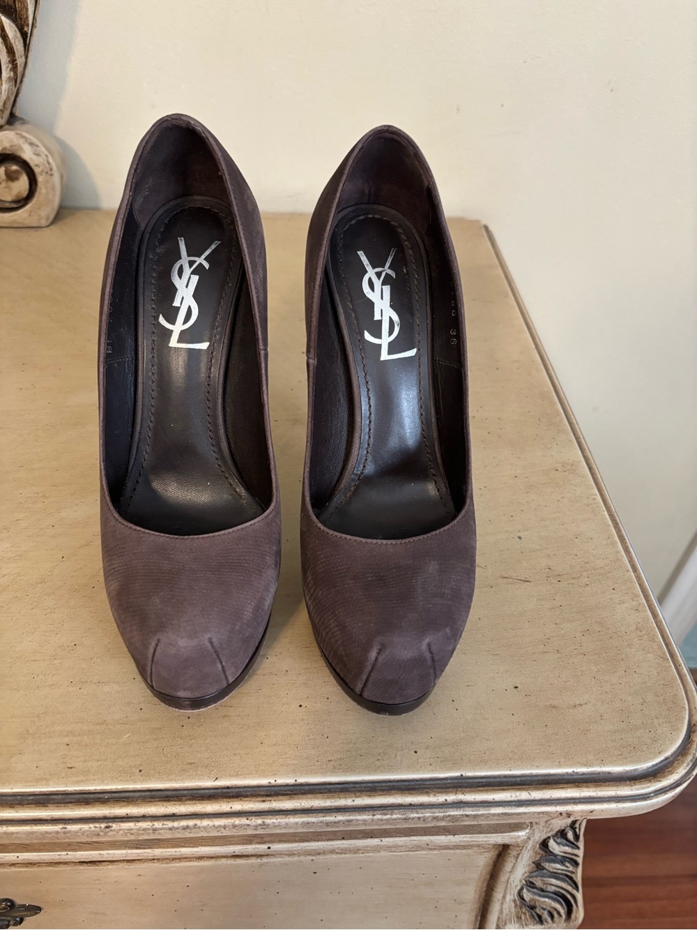 Saint Laurent Brown Suede Platform Pumps